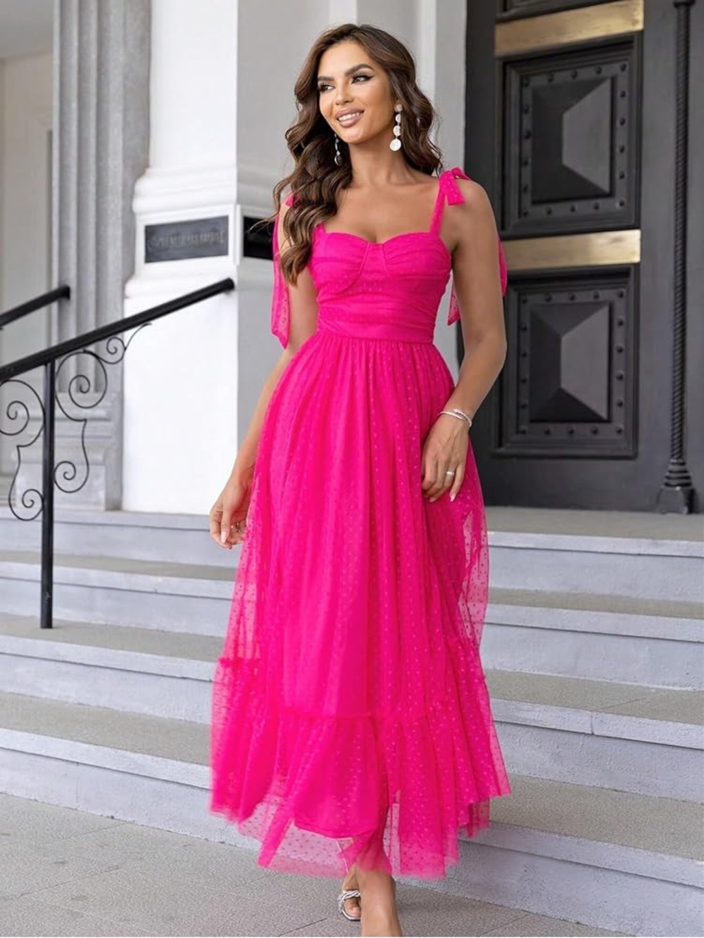 Hot Pink Smocked Bodice Maxi Dress - Size S